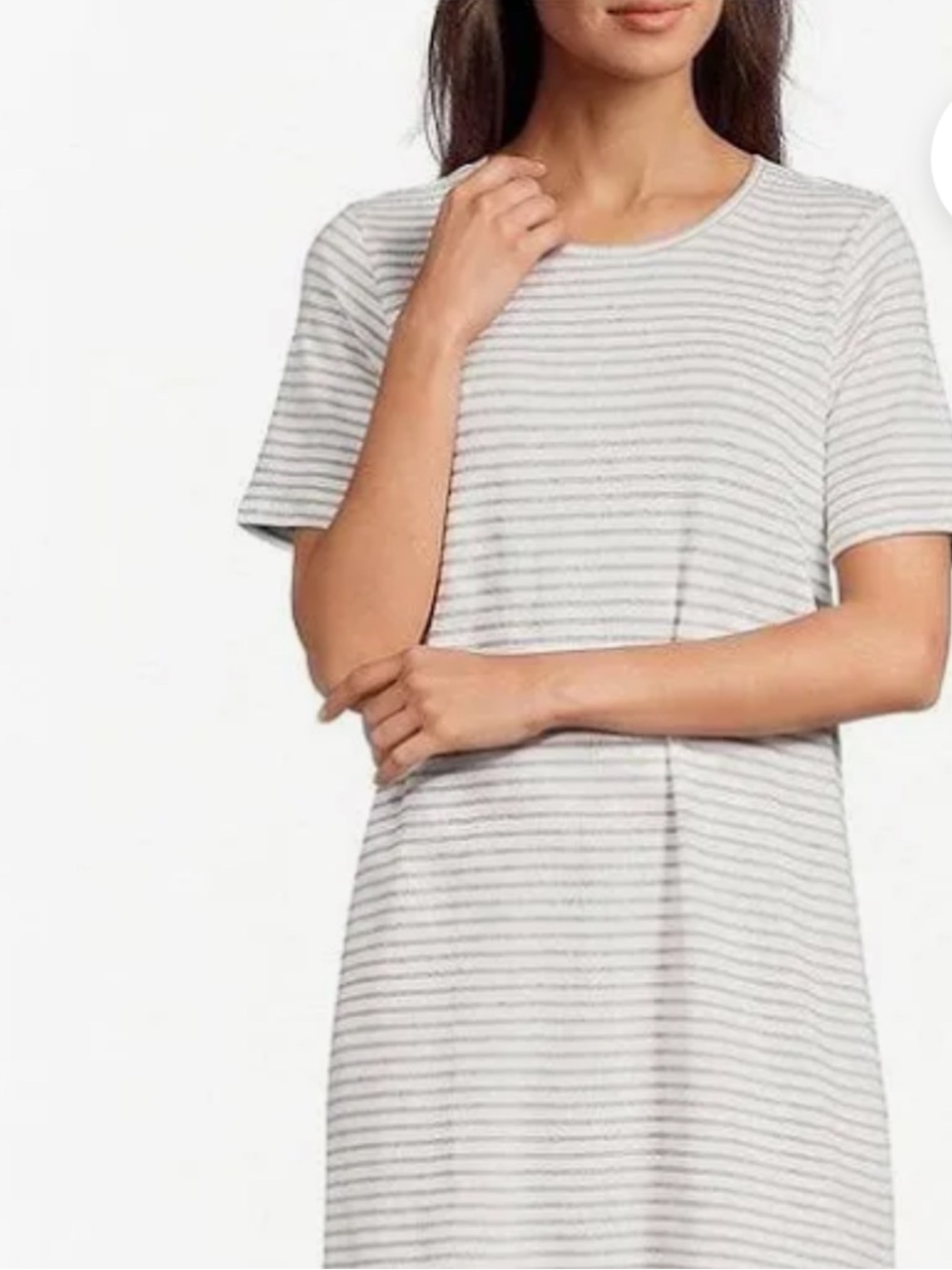 Eileen Fisher NWT Sriped Organic Cotton Light Gray & White Short-Sleeve Dress M